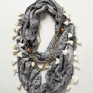 NWT NEW Anthropologie Tasseled Scarf rare FLOREAT Necklace beaded MSRP $68